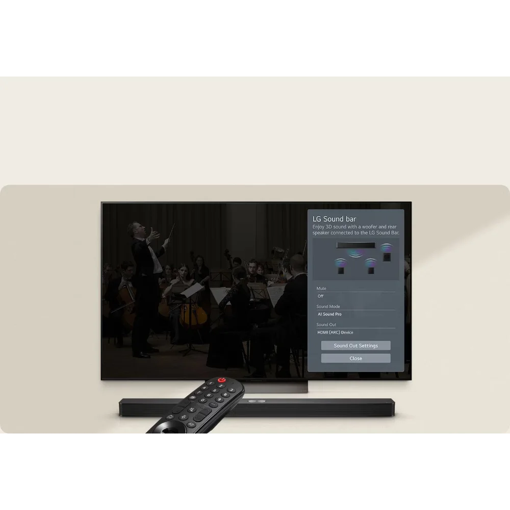 LG 3.1ch Soundbar with Dolby Atmos Wall Mounted with Subwoofer | USG10TY.DGBRLLK