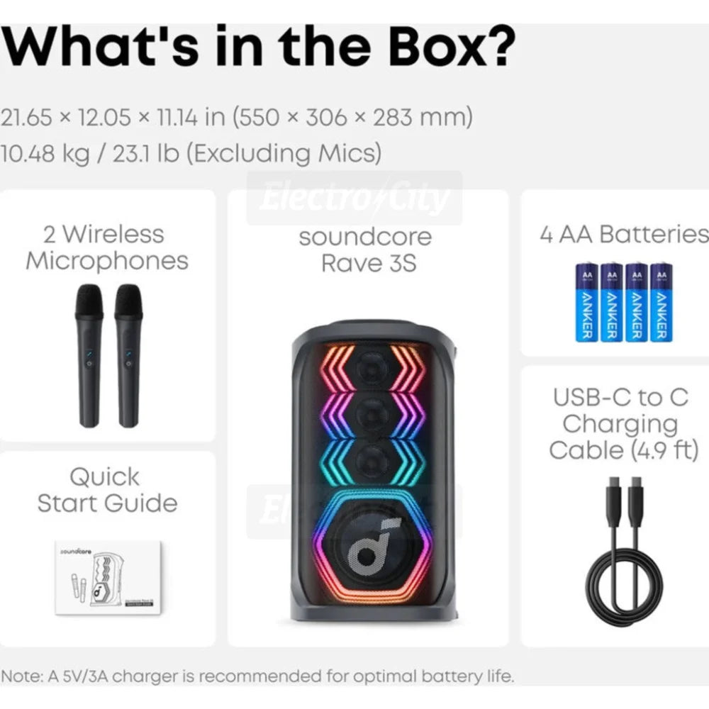 Anker Soundcore Rave 3S AI Karaoke Party Speaker with 2 Wireless Mics | A31A3012