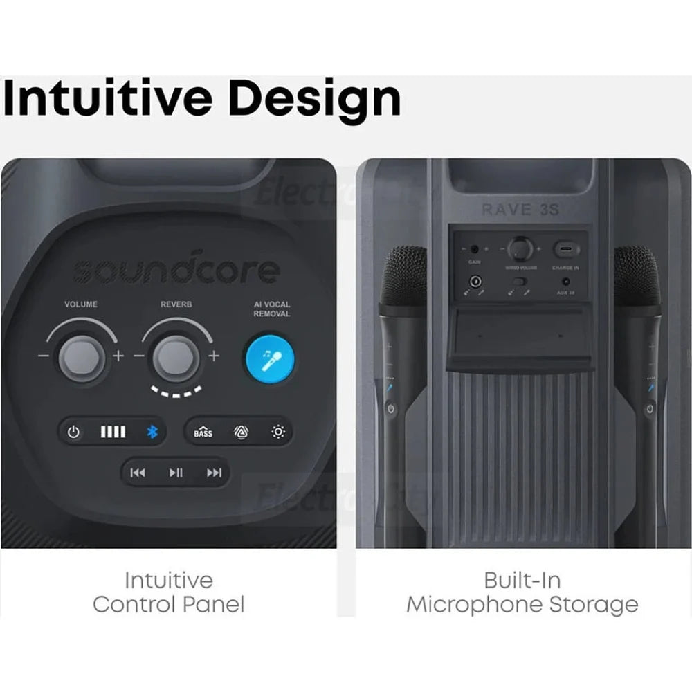 Anker Soundcore Rave 3S AI Karaoke Party Speaker with 2 Wireless Mics | A31A3012