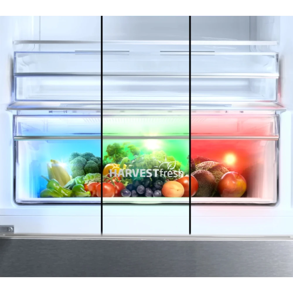 BEKO HarvestFresh 4 Door American Style Fridge Freezer - Brushed Steel | GNE460520DVPX