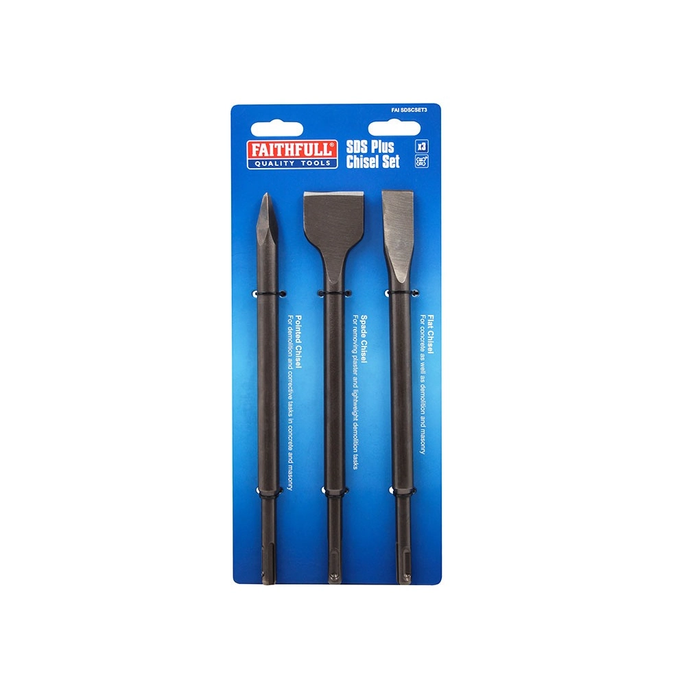 Faithfull 3 Piece SDS+ Chisel Bit Set | XMS25SDSSET