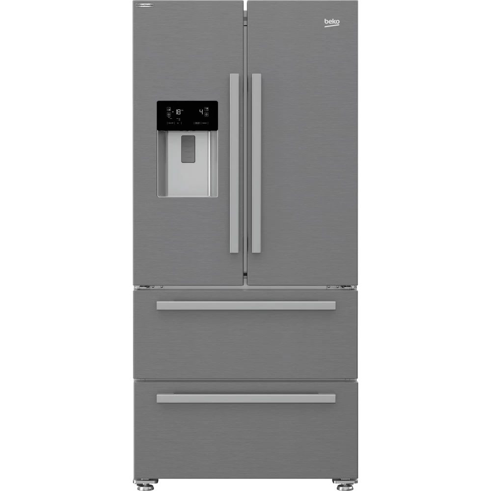 BEKO HarvestFresh 4 Door American Style Fridge Freezer - Brushed Steel | GNE460520DVPX