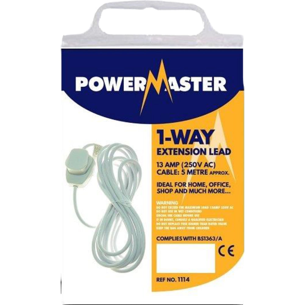 Powermaster 1 Gang 5 Metre Extension Lead - White | 1392-12