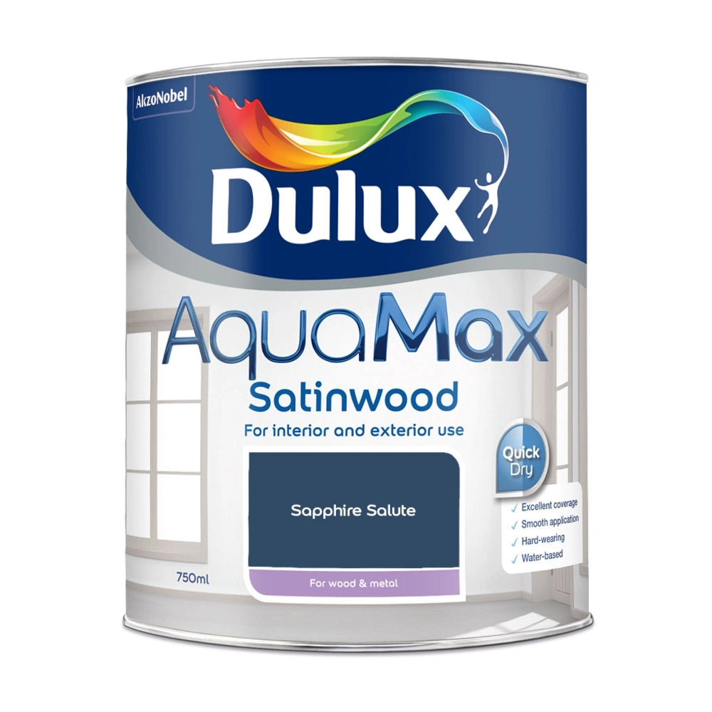 Dulux Aquamax Satinwood Water Based 750ml Wood and Metail Paint - Sapphire Salute