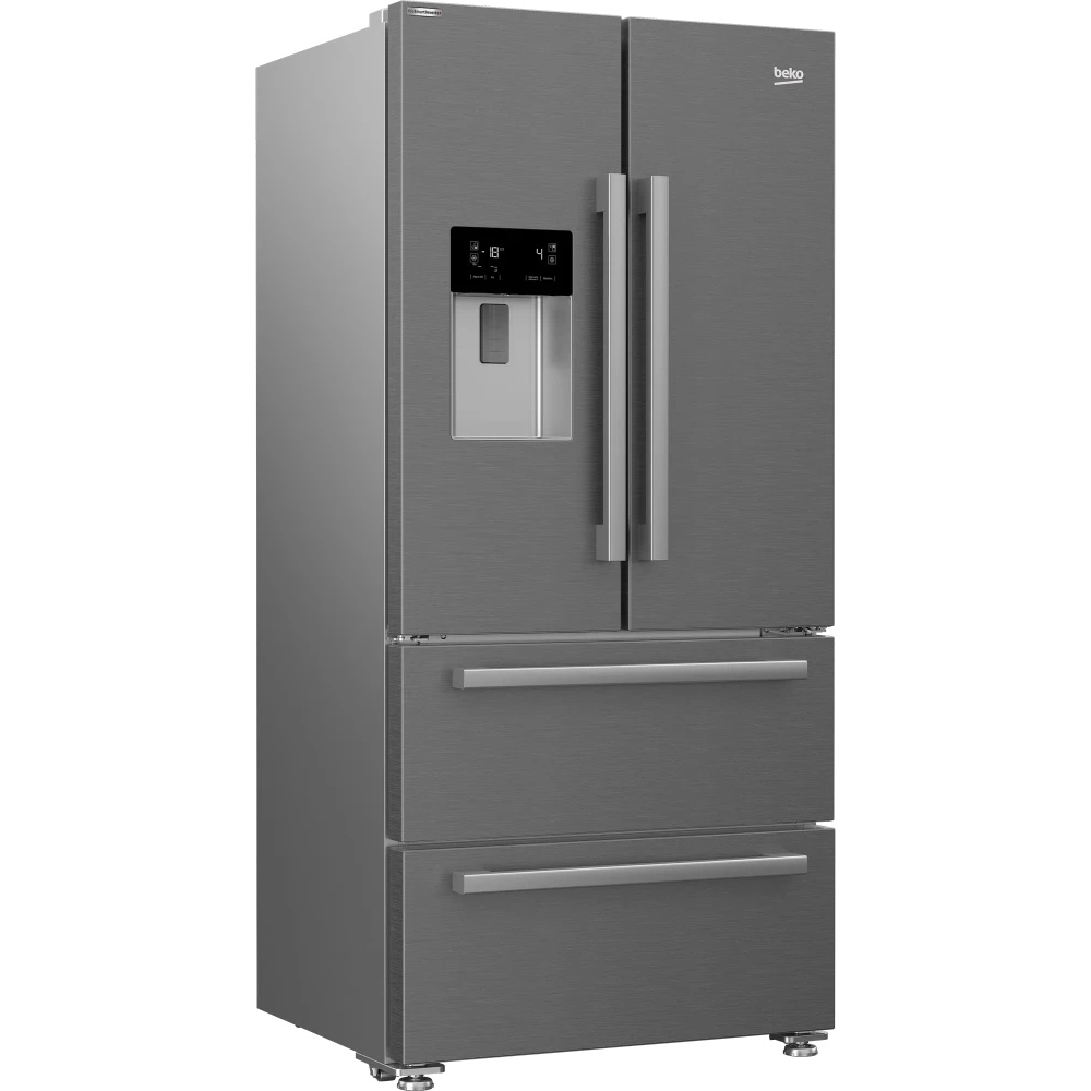 BEKO HarvestFresh 4 Door American Style Fridge Freezer - Brushed Steel | GNE460520DVPX