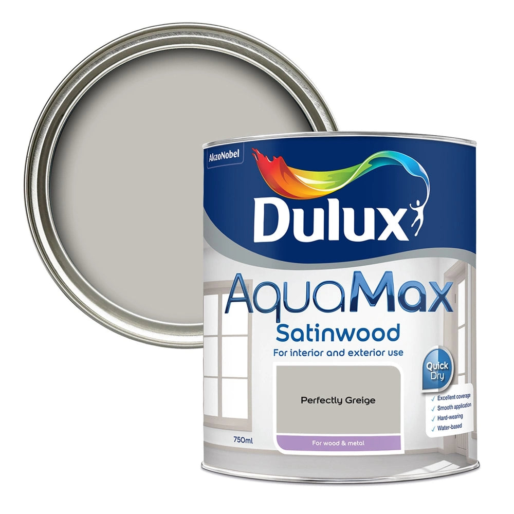 Dulux Aquamax Satinwood Water Based 750ml Wood and Metal Paint - Perfectly Greige