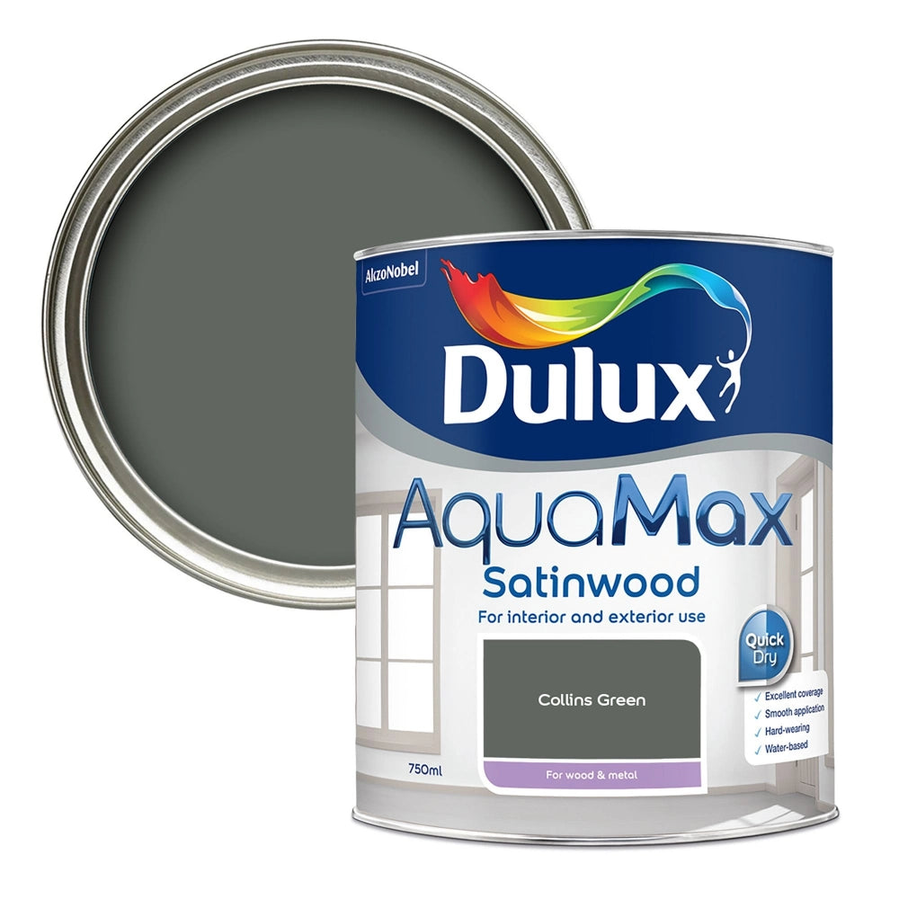 Dulux Aquamax Satinwood Water Based 750ml Wood and Metal Paint - Collins Green | 5918731