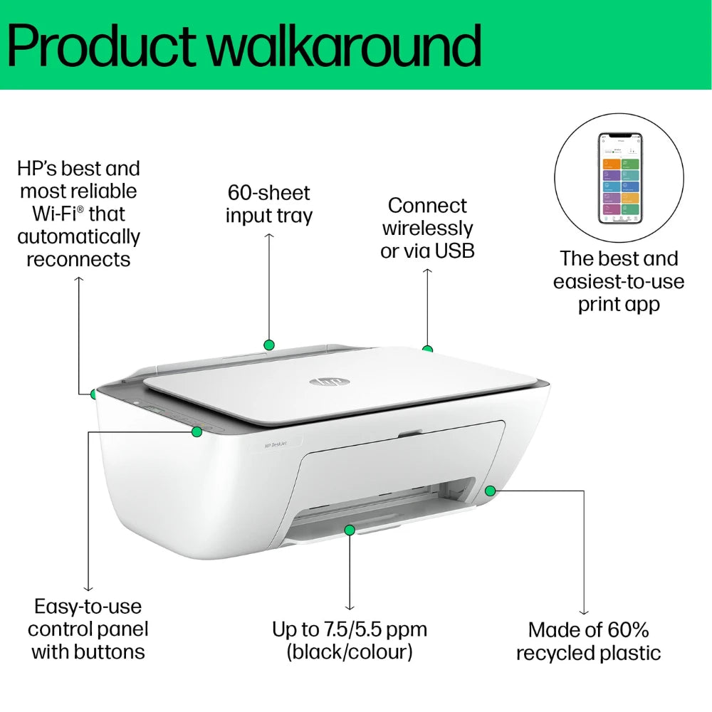 HP DeskJet 2820e All in One Wireless Colour Printer - White | 588K9B