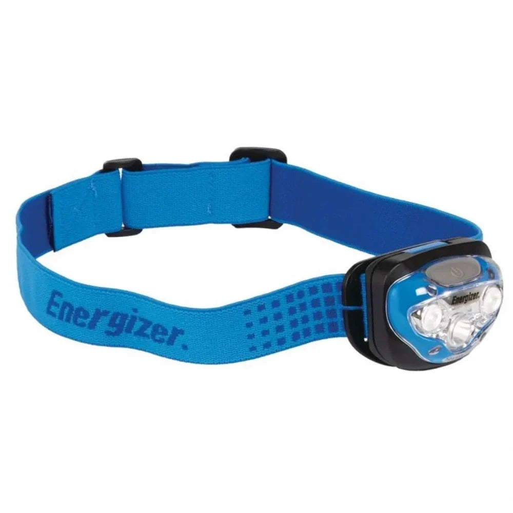 Energizer Vision blue headlamp with black tilting LED unit and adjustable elastic head strap