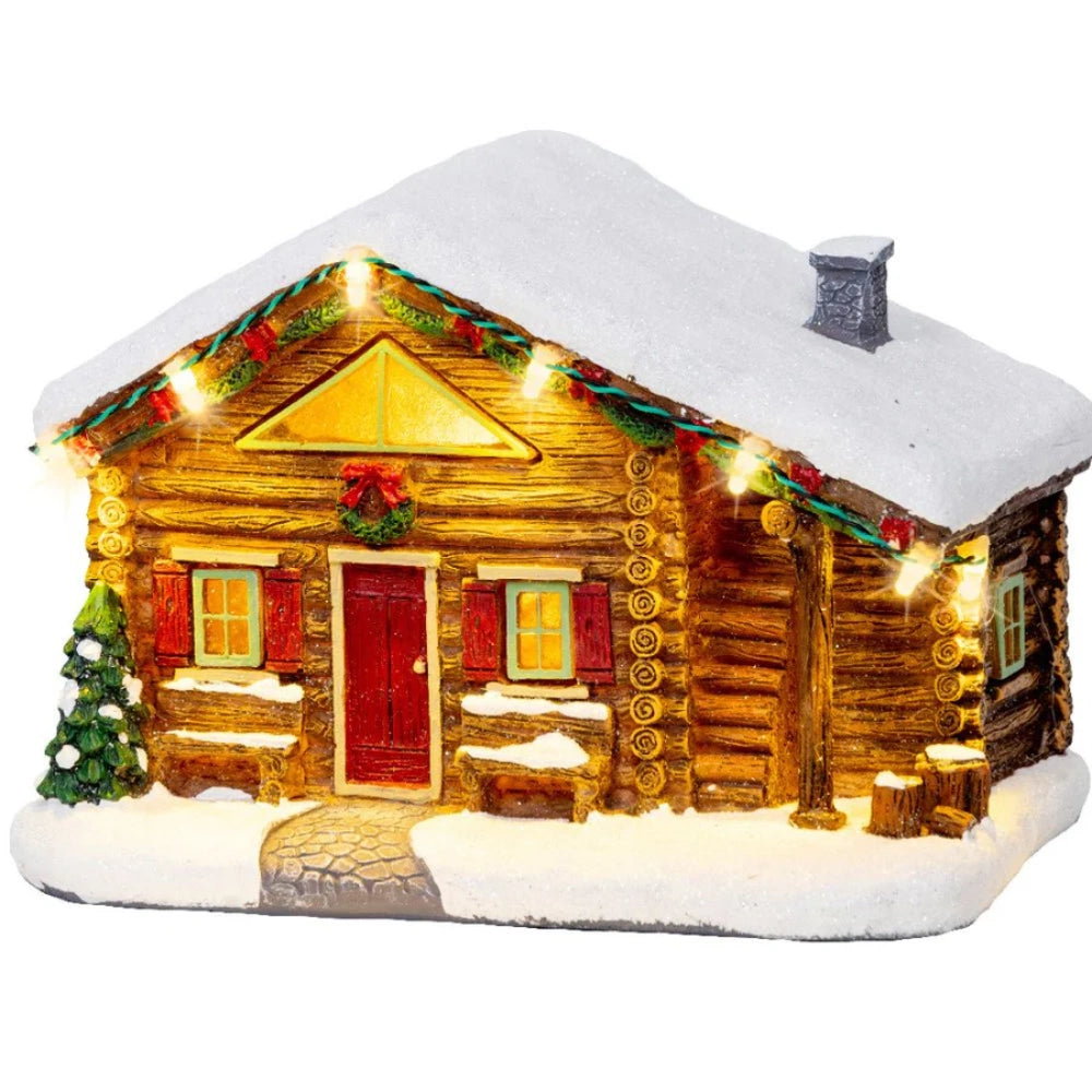 Lumineo Battery Operated LED Winter Log Cabin
