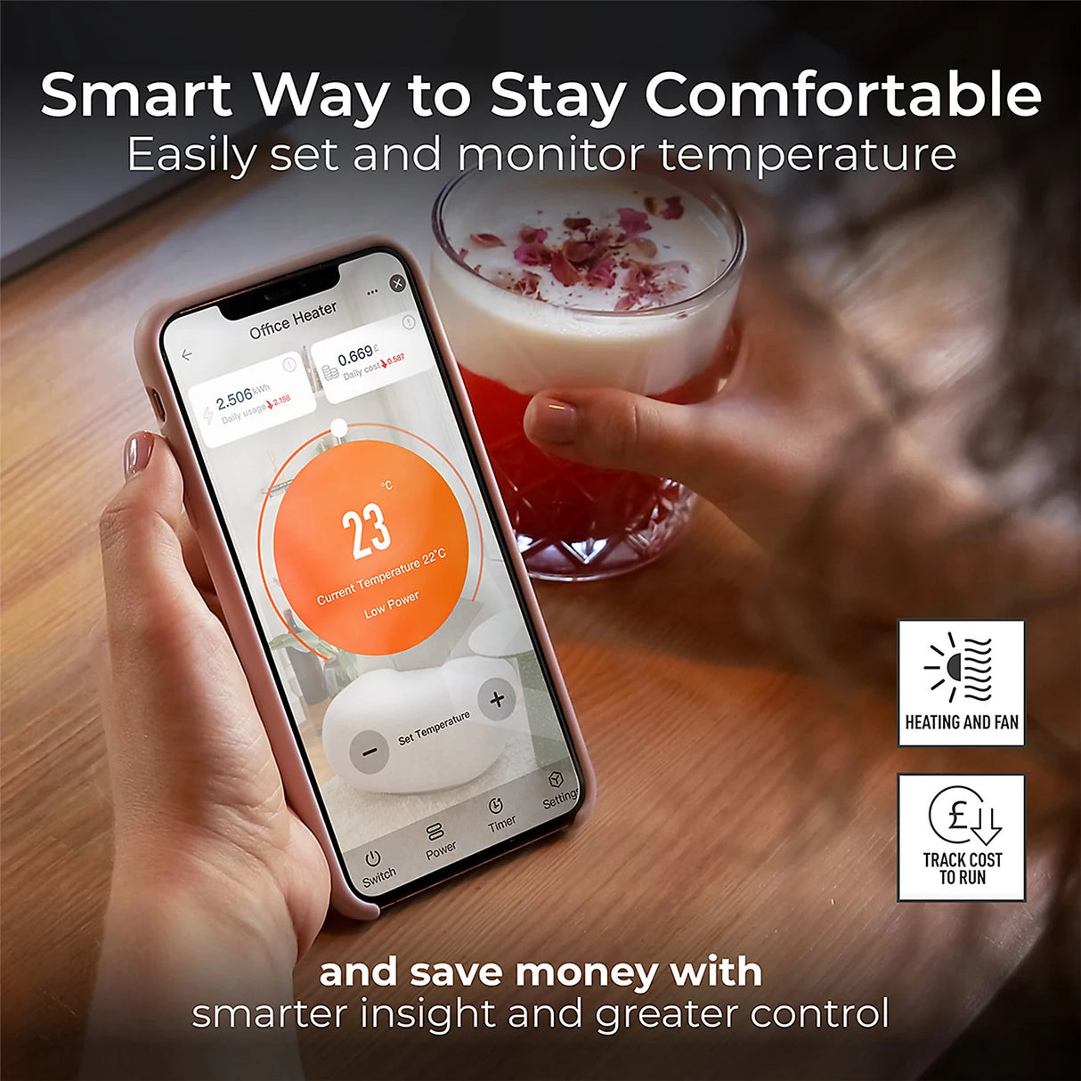 Masterplug Auraline Electric Smart 2000W Glass Panel Heater - Slate Grey | 301502