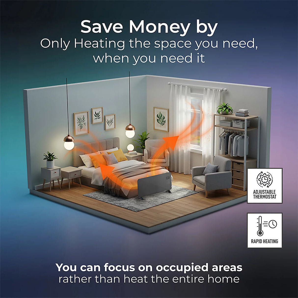 Masterplug Auraline Electric Smart 2000W Glass Panel Heater - Slate Grey | 301502