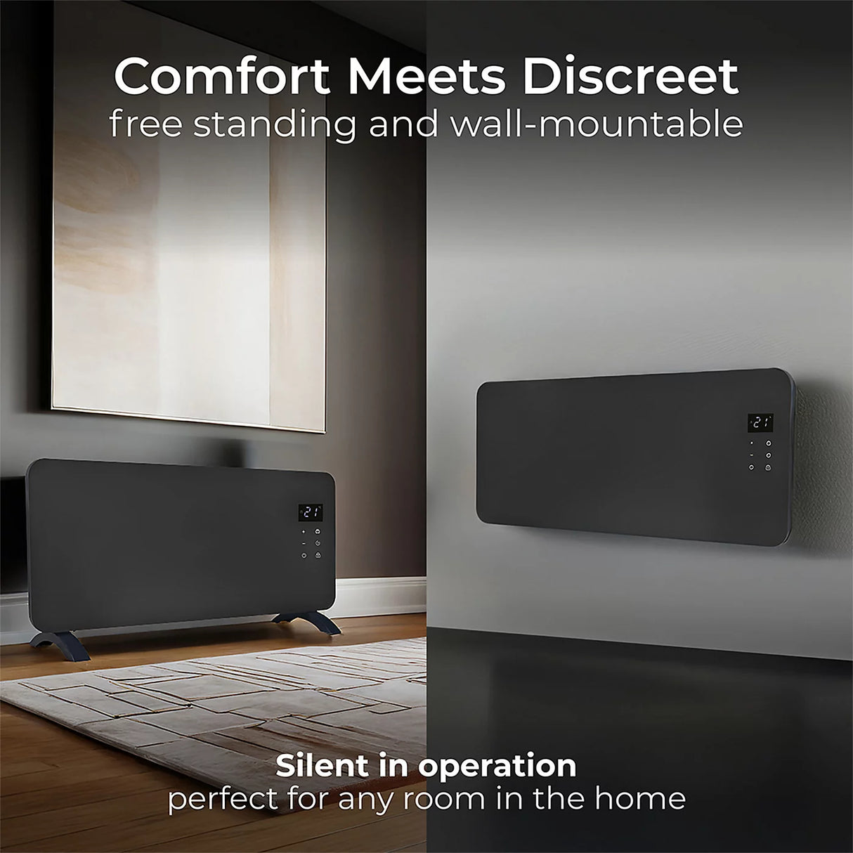 Masterplug Auraline Electric Smart 2000W Glass Panel Heater - Slate Grey | 301502