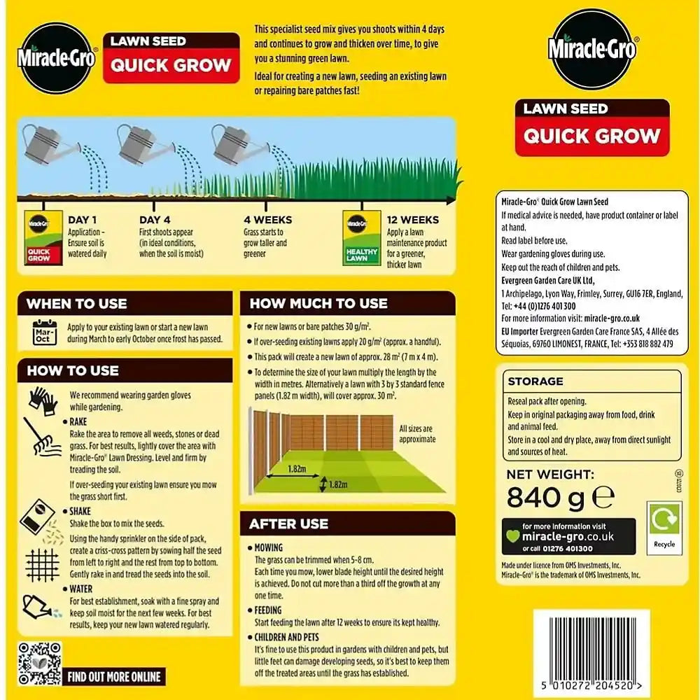 Miracle Gro EverGreen Lawn Seed Quick Grow 840G | 4106944