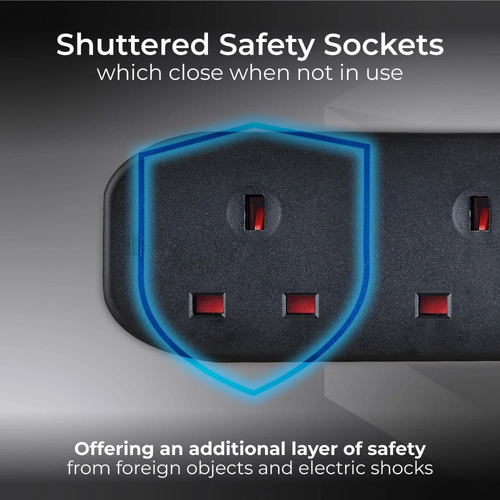 Masterplug 4 Gang 2 Metre Extension Lead - Black | BFG210NB-MP