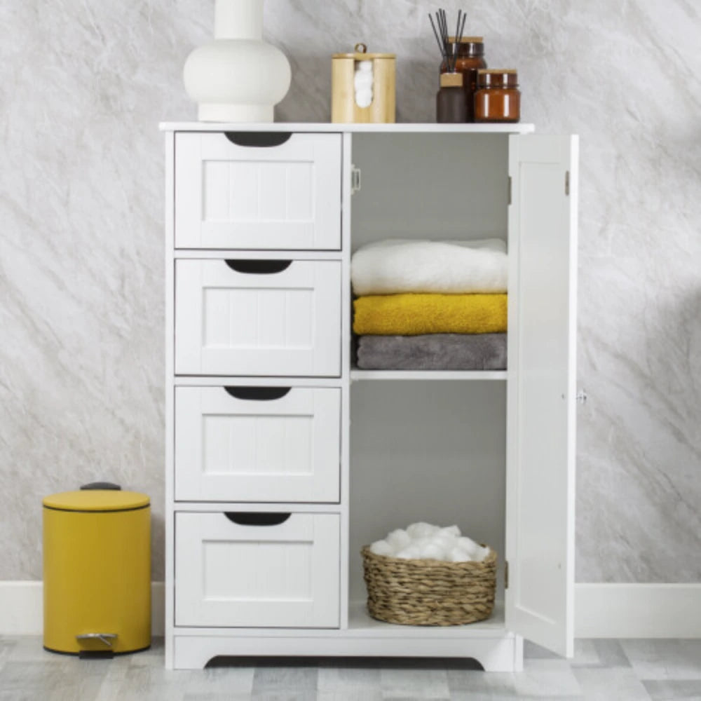 Benross Free Standing Chest of 4 Drawer and 1 Door Cabinet - White | 69719