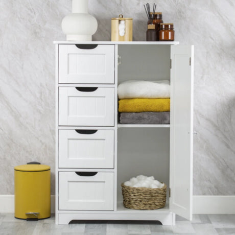 Benross Free Standing Chest of 4 Drawer and 1 Door Cabinet - White | 69719