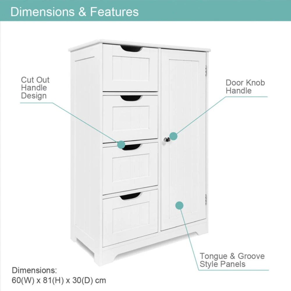 Benross Free Standing Chest of 4 Drawer and 1 Door Cabinet - White | 69719