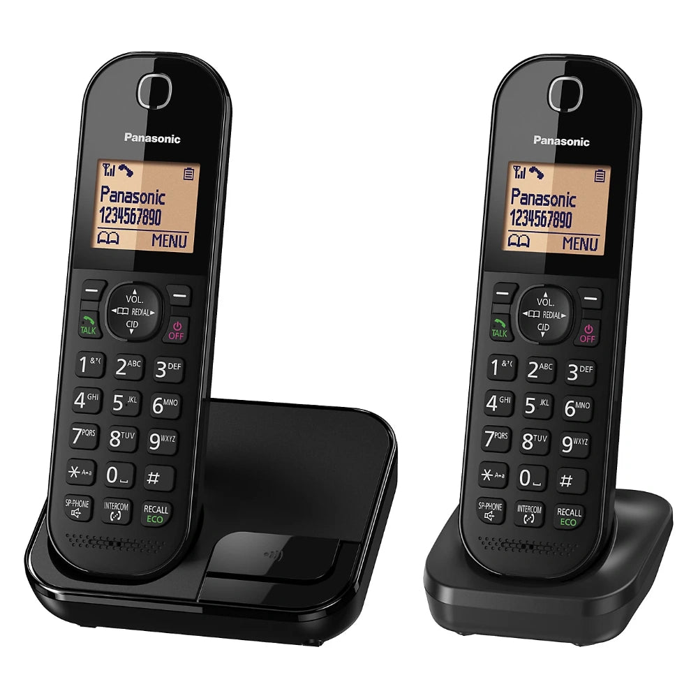 Panasonic Digital Cordless Dect Phone with 2 Handsets - Black