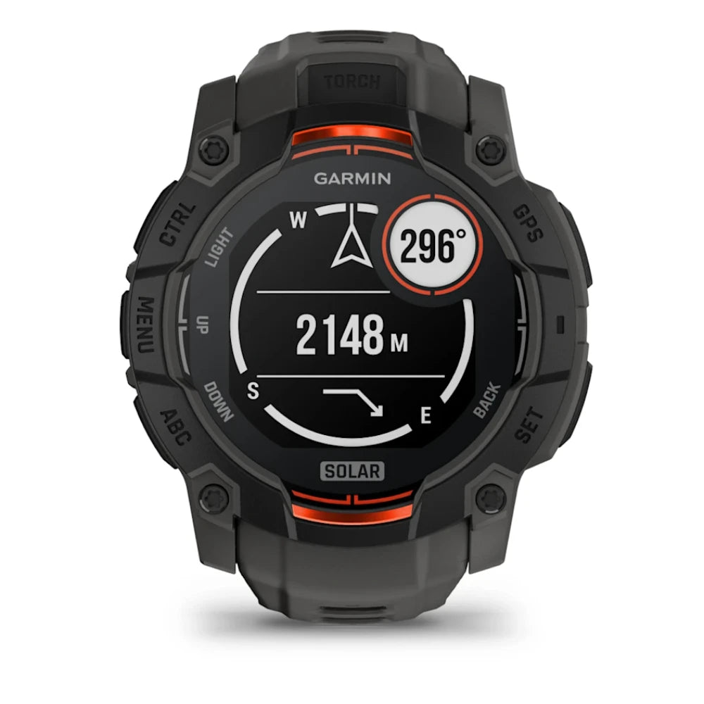 Garmin Instinct 3 50mm Smart Fitness Watch - Solar Black with Charcoal Silicone Band | 49-GAR-010-02935-00