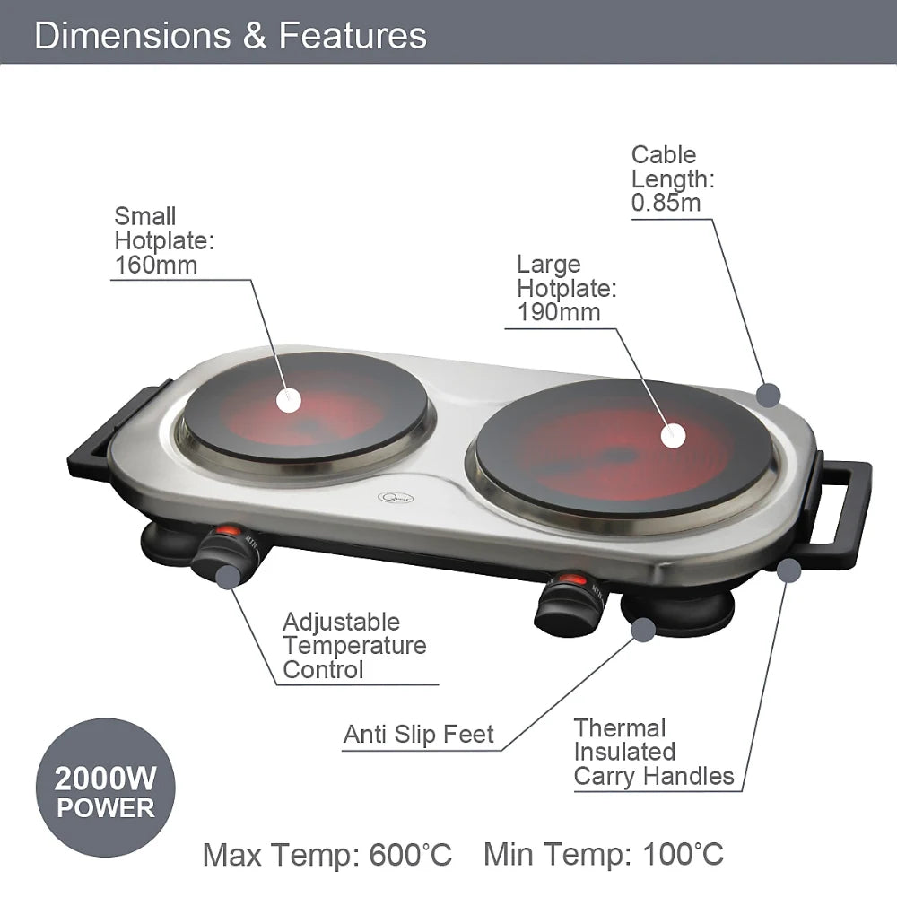 Quest Ceramic Infrared Double Ring Hot Plate | 37259