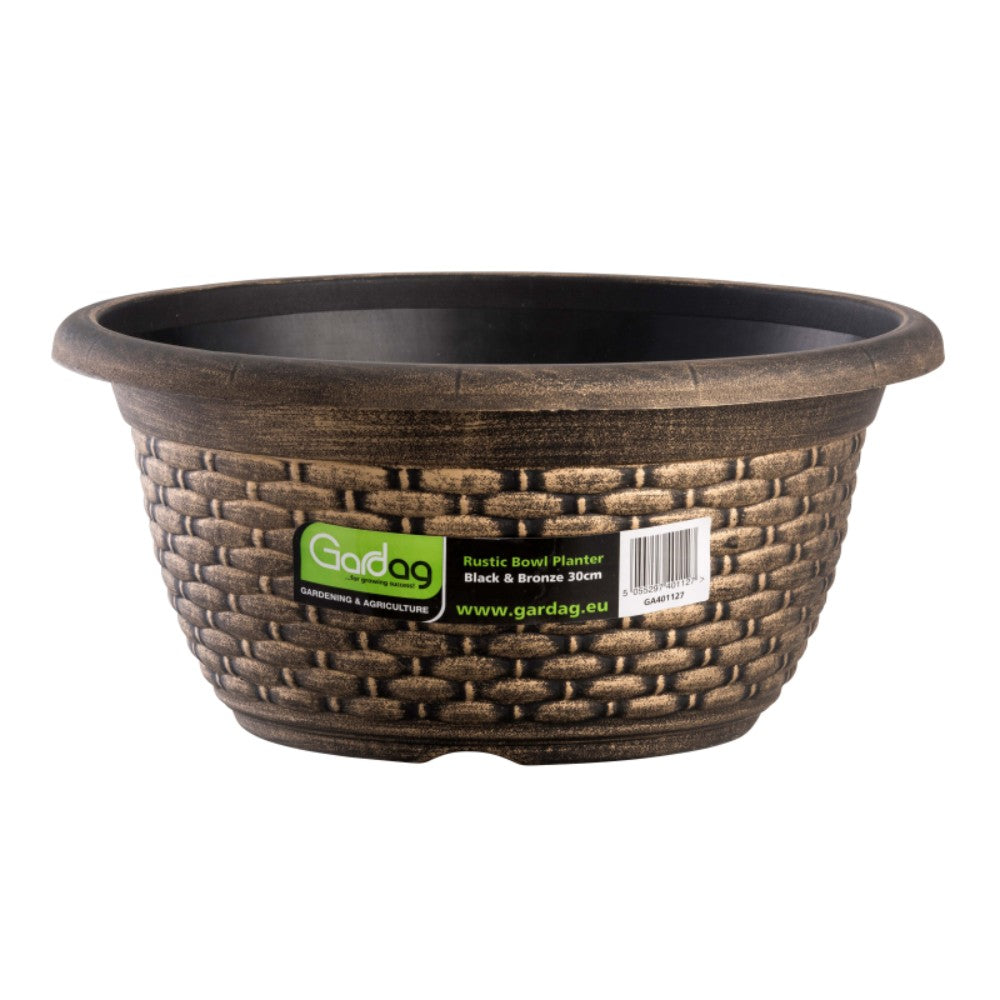 Gardag Rustic Bowl Garden Planter Pot 30cm - Black & Bronze | GA401127