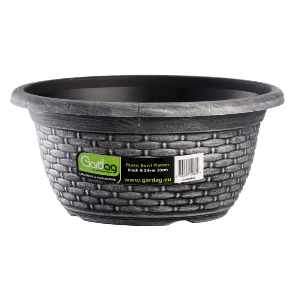 Gardag Rustic Bowl Garden Planter Pot 30cm - Black and Silver | GA400892