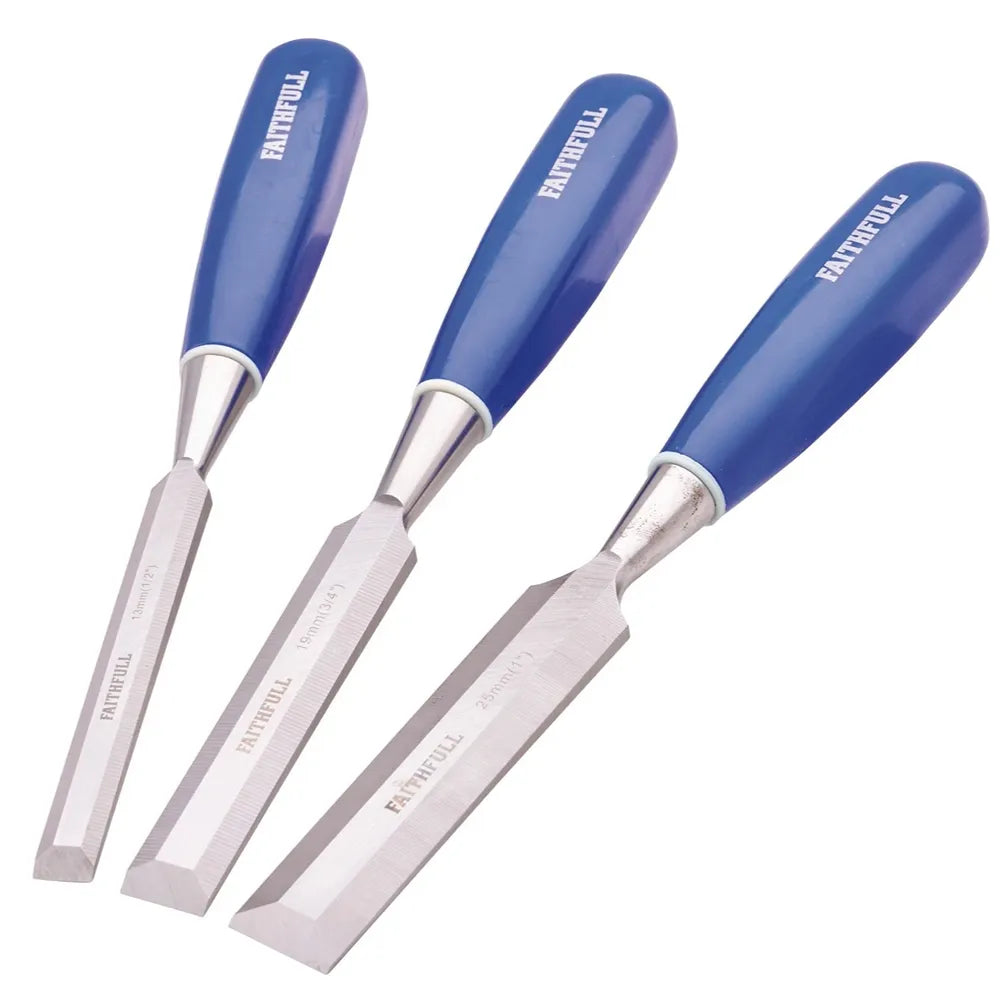 Faithfull 3 Piece Blue Wood Chisel Set | XMS25CHISEL3