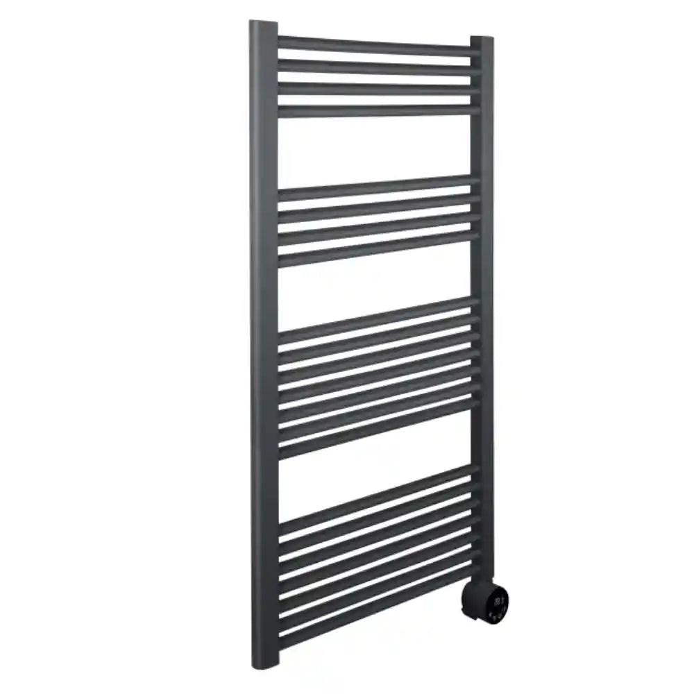 Masterplug SmartEnergy Thermaline grey heated towel rail 1320mm with horizontal bars and integrated thermostat control dial