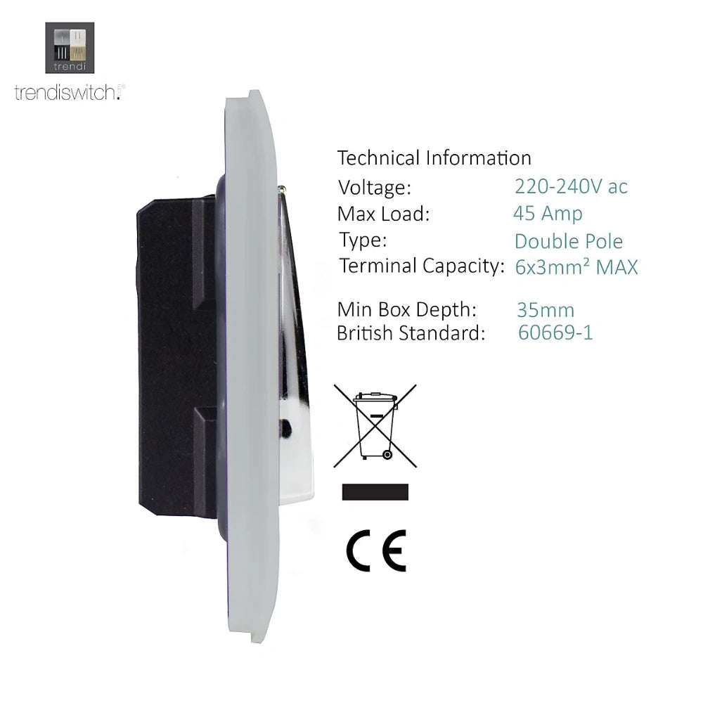 Trendi 45amp Switch with Neon - Silver | 9100-91