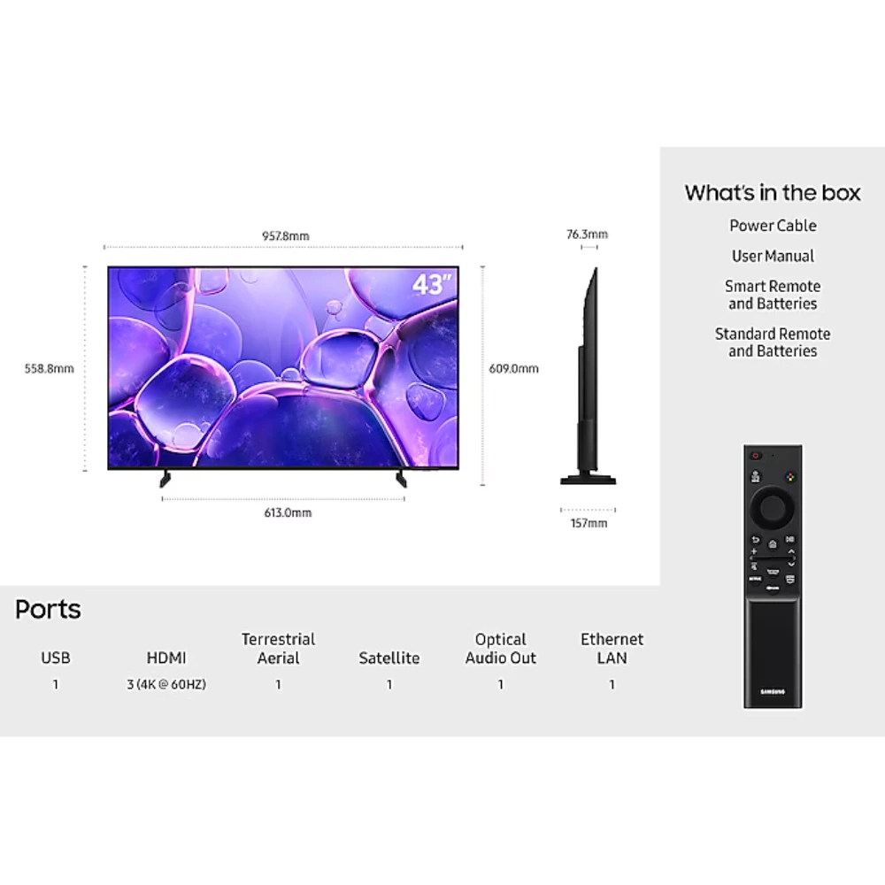 Samsung U8000F 43 Inch Crystal UHD 4K Smart TV (2025) | UE43U8000FKXXU