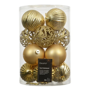 Decoris Light Gold Shatterproof Baubles - Pack of 16 | 9028342