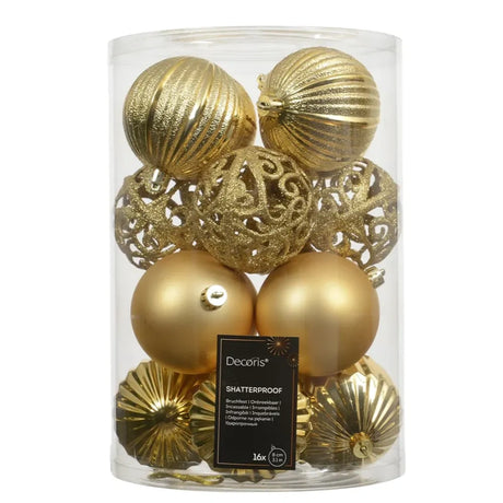 Decoris Light Gold Shatterproof Baubles - Pack of 16