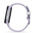 Garmin fitness tracker with a purple band on a white background