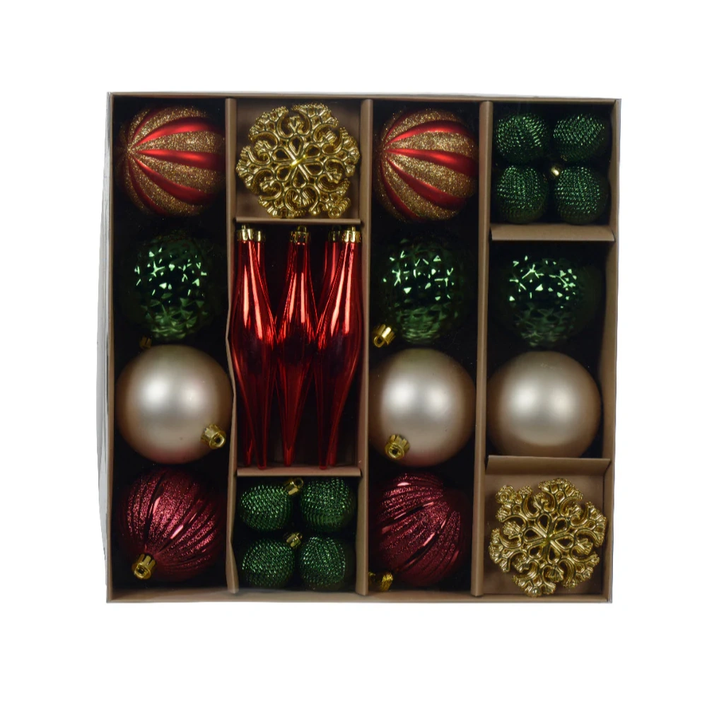 Decoris Red, Green &amp; Gold Shatterproof Bauble Mix - Pack of 46