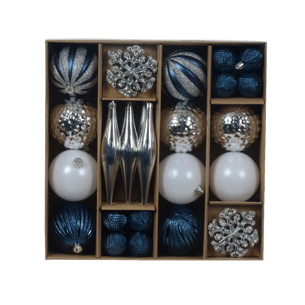 Decoris Blue, Silver and White Shatterproof Bauble Mix - Pack of 46 | 9021114