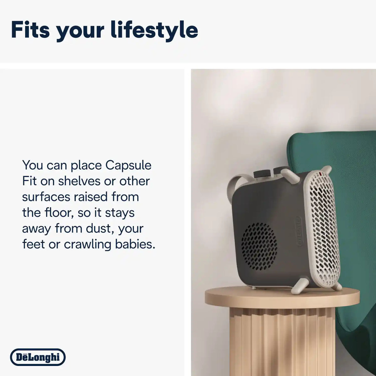 Delonghi Capsule Fit 2.4Kw Fan Heater - Grey | HFS70B24.GY
