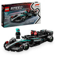 LEGO Speed Champions Mercedes-AMG Petronas F1 W15 race car set 77244 featuring black and turquoise Formula 1 car model with driver minifigure, box packaging and assembled vehicle displayed against white background