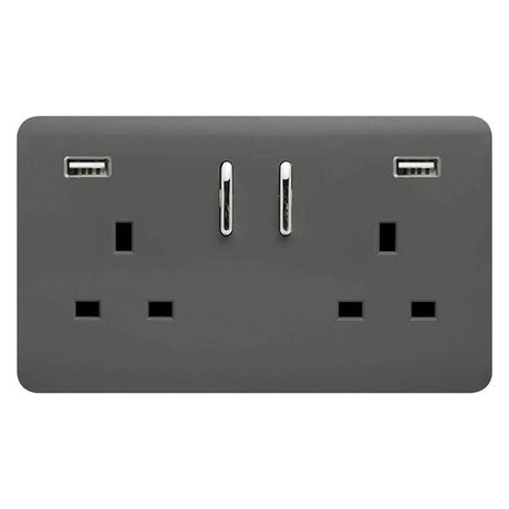 Trendi Double Switched Socket 2 Gang 13Amp With 2 X Usb A Ports - Charcoal | 9101-62