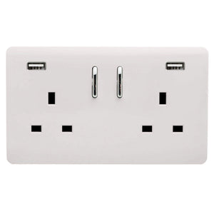 Trendi Double Switched Socket 2 Gang 13Amp with 2 x USB A Ports - White | 9100-14
