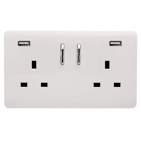 Trendi Double Switched Socket 2 Gang 13Amp with 2 x USB A Ports - White | 9100-14