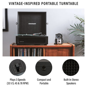 Voyager Vinyl Turntable Record Player with Bluetooth - Black | CR8017B-BK