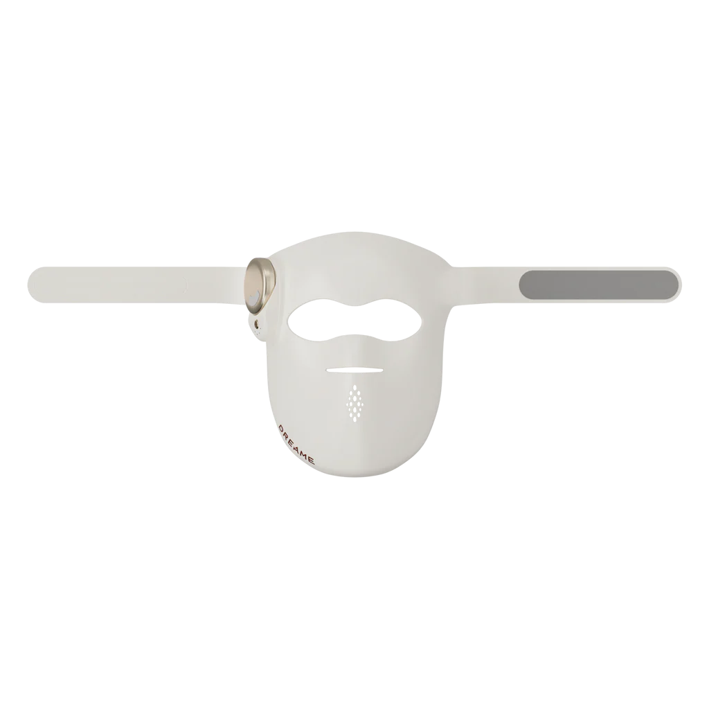 Dreame Chrona white LED face mask with adjustable straps and light therapy dots visible on the front panel