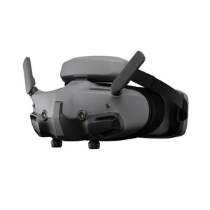 DJI Avata 2 FPV drone controller with dual antennas, gray and black design, featuring integrated screen mount and control sticks against white background