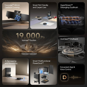 Dreame L40S Pro Ultra Wet and Dry Robot Vac Vacuum Cleaner - Black | RLL74CE-BK