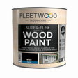 Fleetwood Super-Flex Wood Paint 5 litre tin in satin black finish for exterior wood surfaces including garden cladding and fencing