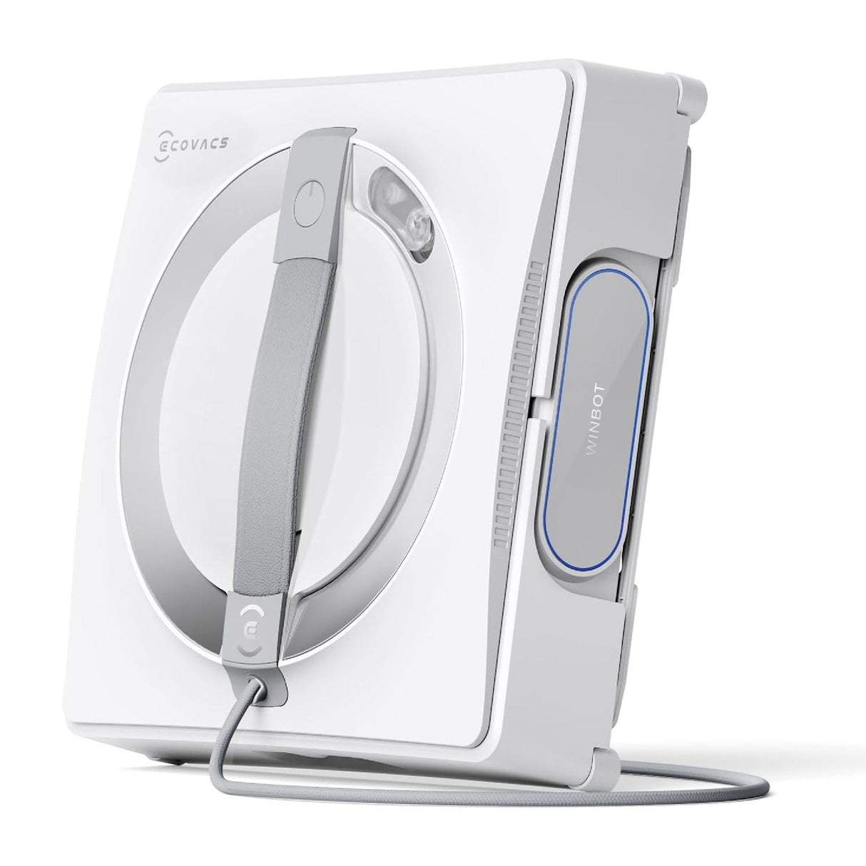 White electronic device with circular design on a white background
