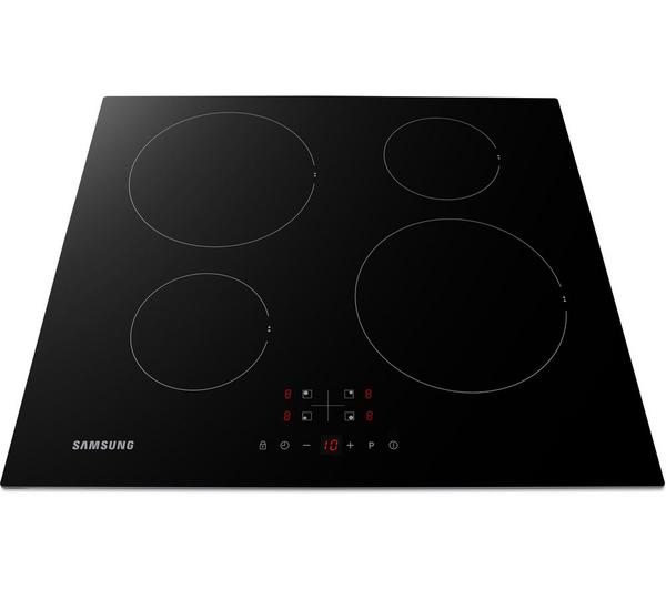 Samsung Series 3 black electric induction hob with four cooking zones, touch controls and red digital display