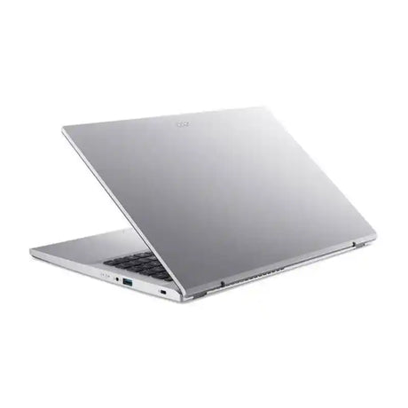 Silver Acer Aspire Go 15 laptop with 15.6 inch display, AMD Ryzen 5 processor and 512GB SSD, shown open at an angle displaying the keyboard and metallic silver finish