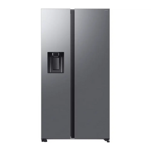 Samsung SpaceMax Bespoke AI Series 6 American fridge freezer in silver with water and ice dispenser on left door, featuring dual full-height doors and stainless steel finish